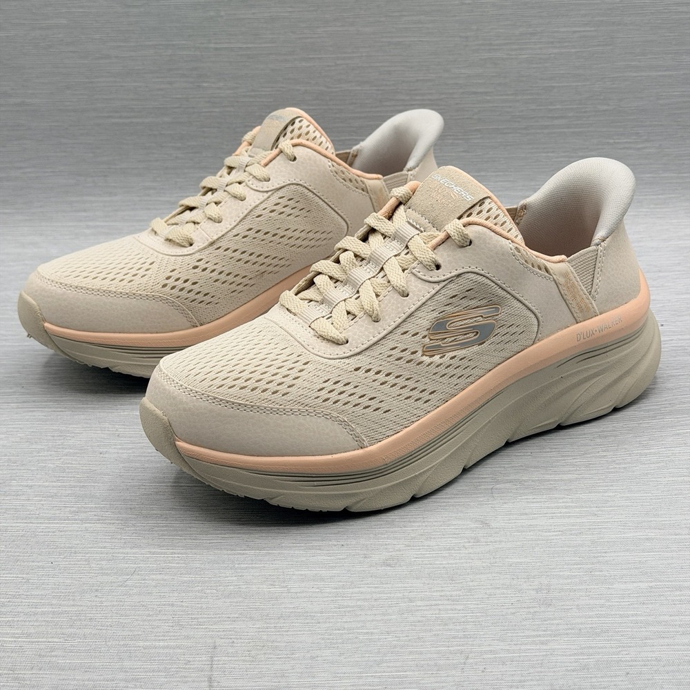 Skechers D'Lux Walker Women's 6 Sneakers Beige Peach Swift Fit Memory Foam 17915